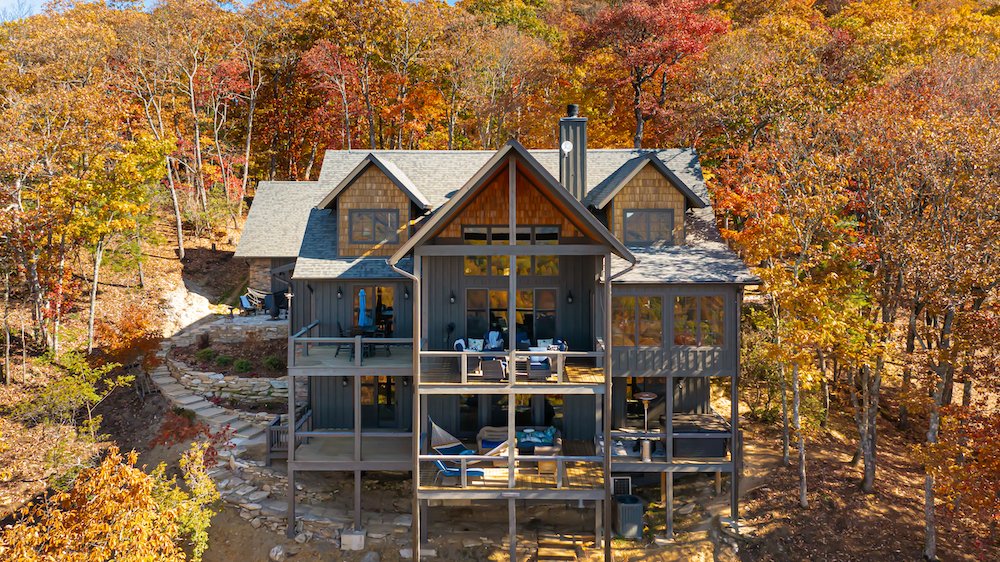 Custom mountain home on the Highlands-Cashiers Plateau showing the slope and site complexity that drives construction cost